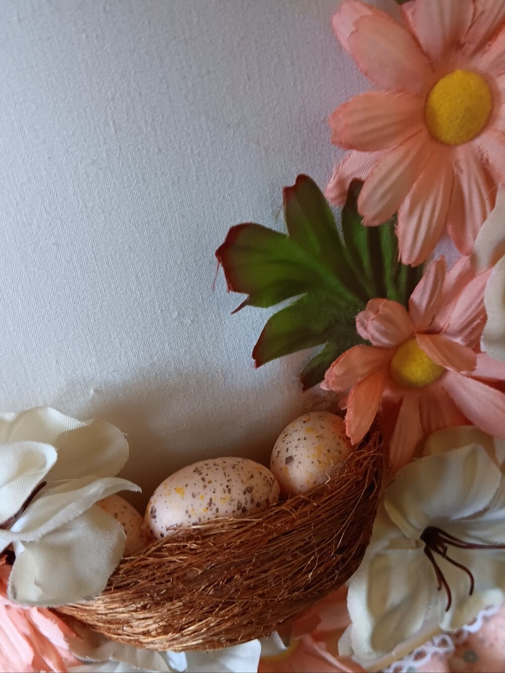 Coquette Vintage Cottage Quilted Hoop Wall Hanging Whimsy Pink Bird Nest Decor - Picture 15 of 16